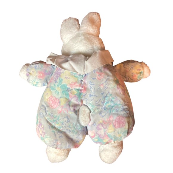 Vintage Bunny Rabbit White Plush Stuffed Animal Flower Sleeper Puffy Easter Gift - Picture 2 of 6